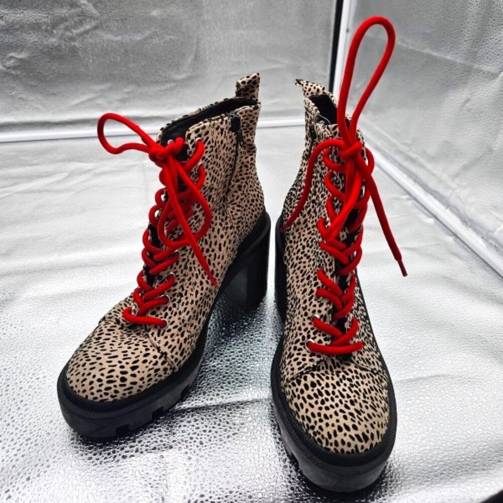 Gianni Bini Ryedder Cheetah Print Heeled Combat Boots